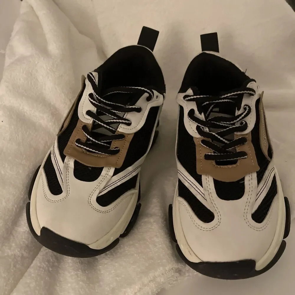 Steve Madden Possession Black white Tan women's Fashion sneaker Shoes Size 7.5M